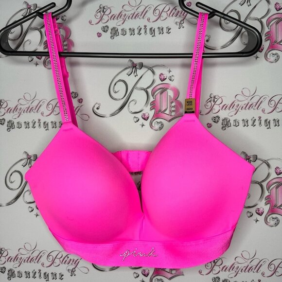 PINK Victoria secret wireless bling rhinestone Pink Bra brand new with tags